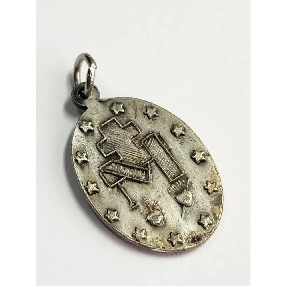 Sterling Silver Miraculous Medal Pendant - Religious Charm 925 Vintage